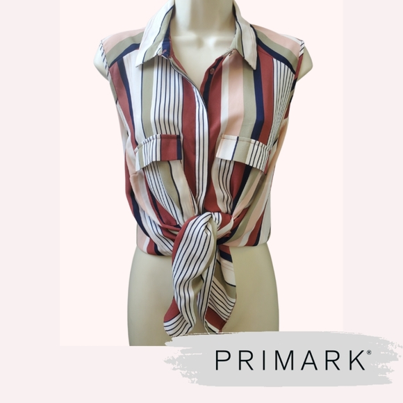 Primark Striped Sleeveless Button Down Blouse - Picture 1 of 9